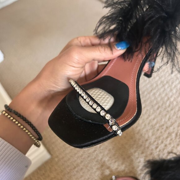 Amina Muaddi ADWOA FEATHER SLING BACK SATIN SANDAL (sz 37) - Picture 6 of 12